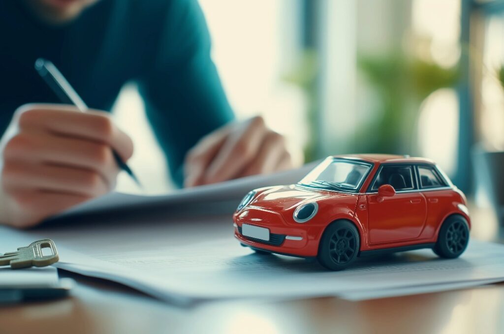 Roter Kleinwagen - Konzept Finanzierung des ersten eigenen Autos